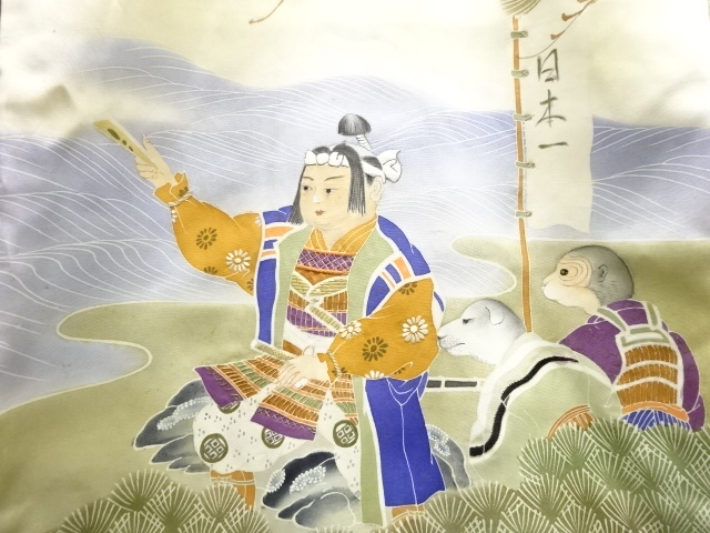 アンティーク　桃太郎模様刺繍紋付男児着物